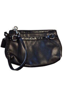 Coach Black Leather Top Zip Wristlet